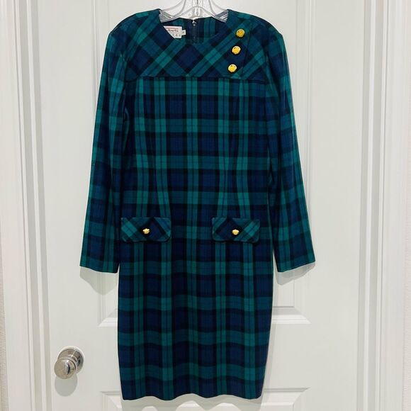 Talbots Vintage Women’s Midi Dress Long Sleeve Tartan Plaid in Size 6P - Picture 1 of 11